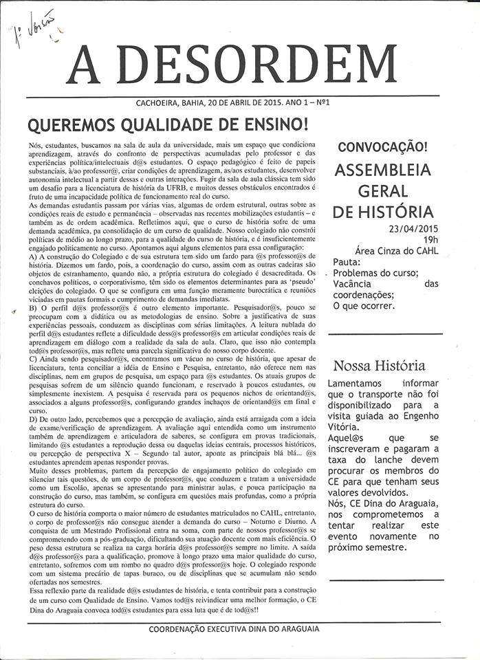 “Queremos qualidade de ensino!”