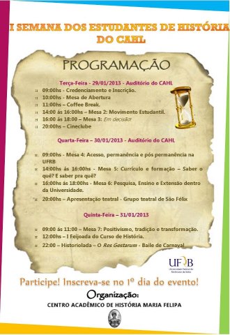 Programação da II Semana dos Estudantes de História