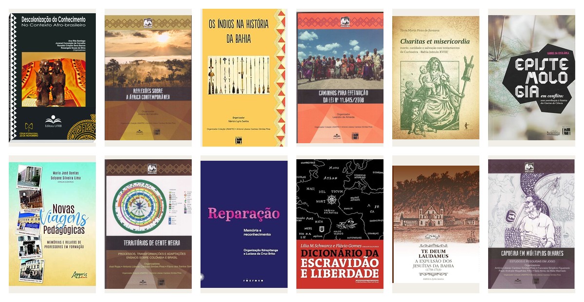 Mosaico de capas de livros da produção docente